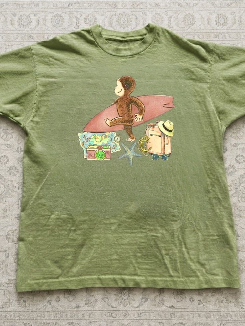 Curious Monkey Surf Graphic Tee - Olive Green